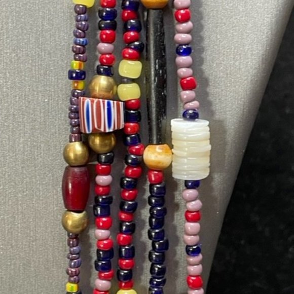 African Trade Beads 35" In Length 5 Strands of Various Beads and Charms - Picture 3 of 6